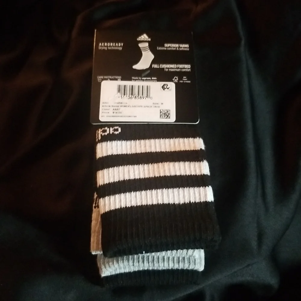 Adidas 3 pack crew socks sz. 5-10 black & gray - Picture 4 of 11
